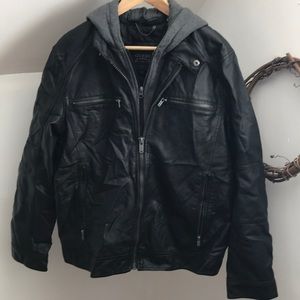 Guess Black Leather Jacket with Hoodie